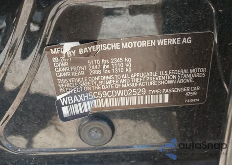 2012 BMW 528I xDrive from USA, damaged, VIN WBAXH5C59CDW02529